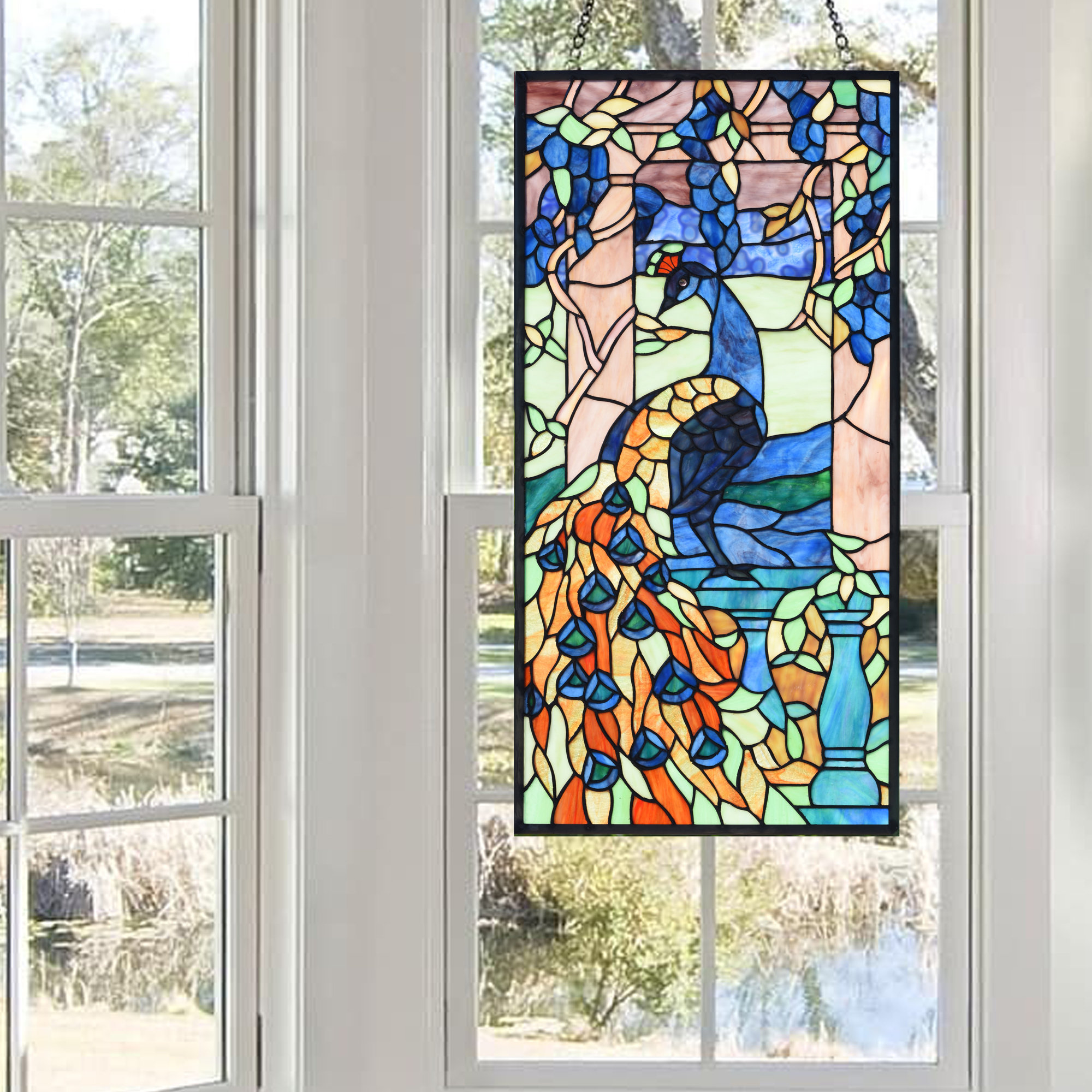 Fine Art Lighting - Handmade Stained Glass Peacock Window Panel
